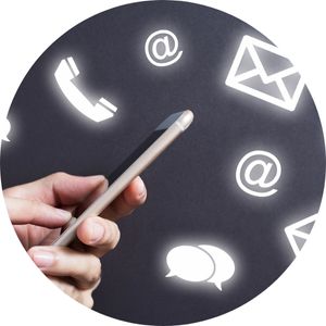 Smartphone with Phone, Email and Text Icons on Black Background