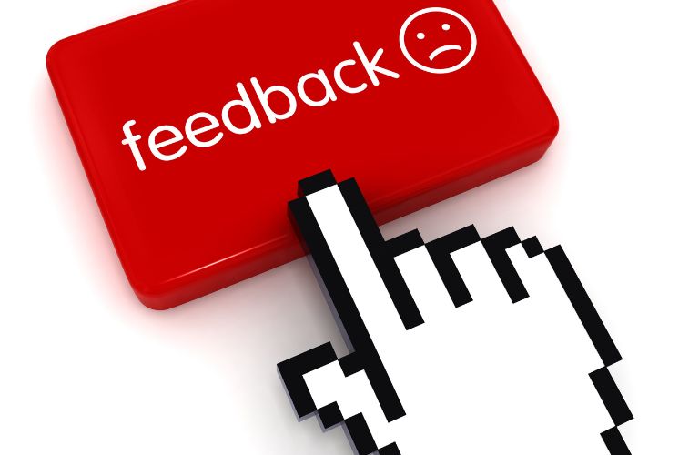 Red Negative Customer Feedback Button with White Finger Graphic